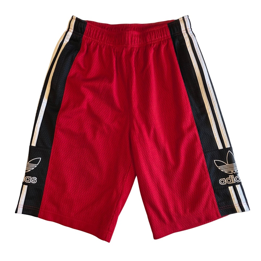 Adidas Originals Mens Red Black Mesh Trefoil Basketball Shorts Small
